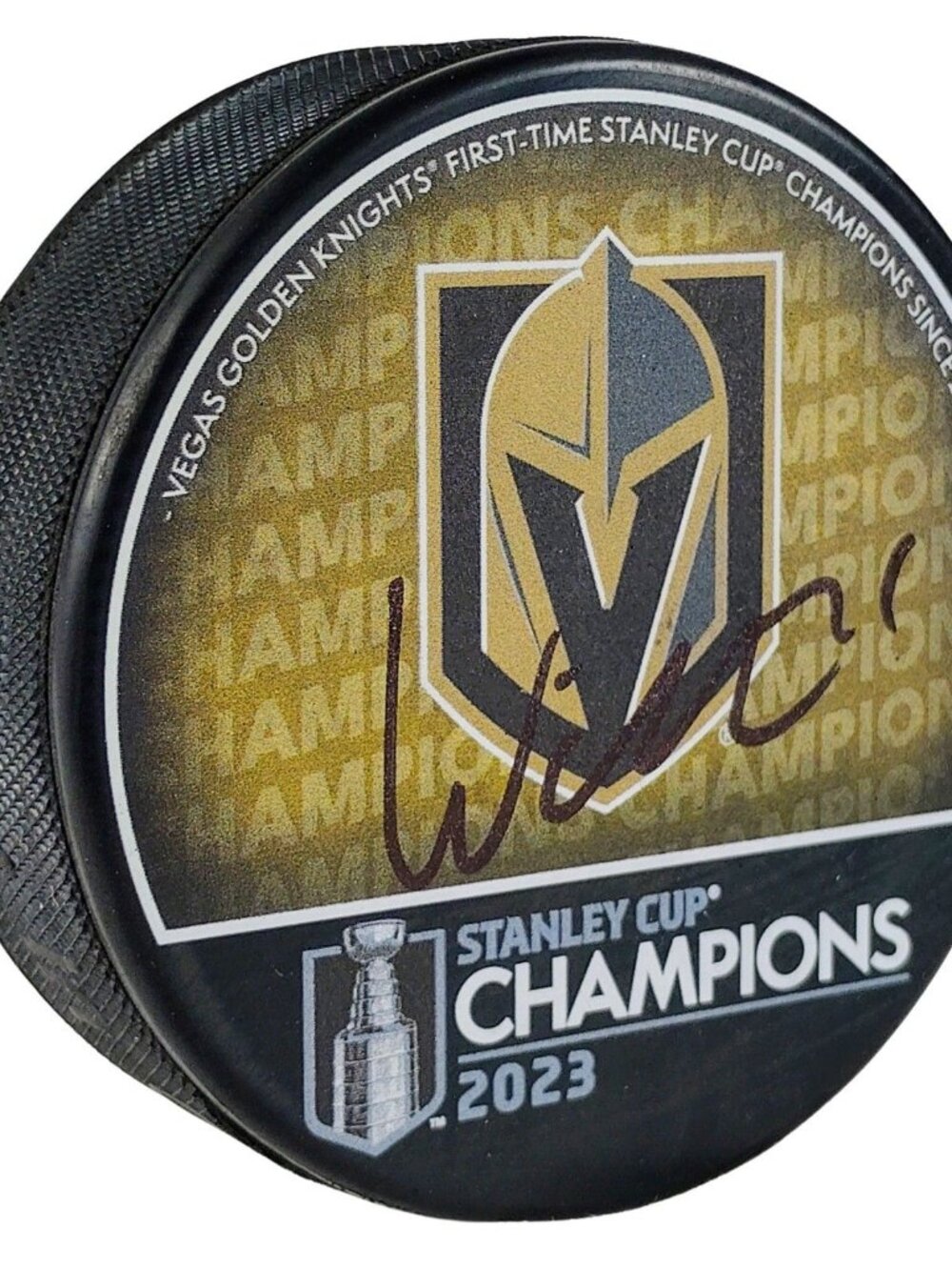 William Karlsson Signed Vegas Golden Knights 2023 Champions Puck Exact Proof